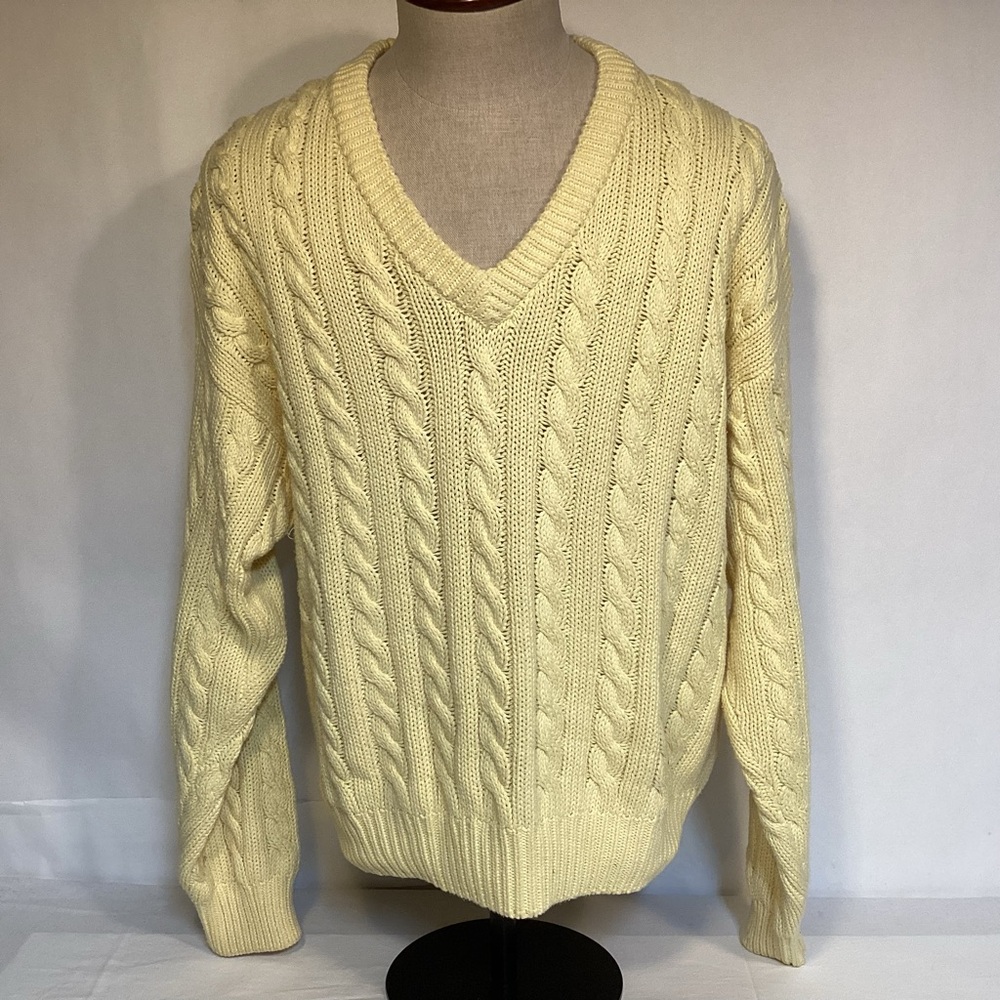 Eddie Bauer Yellow Cable Knit Cotton Chunky Oversize Sweater Men;s Size Large